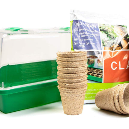 mgc24 iekštelpu siltumnīcas audzēšanas komplekts — audzēšanas paplāte ar vāku un ventilāciju — pilns komplekts ar 24 kūdras podiem + 2,5 l podu augsnes