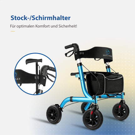 Safe Age salokāms un viegls rollators ar sēdekli - staigāšanas palīglīdzeklis senioriem, rollators mājām iekštelpās un ārā - ar atzveltni un nūjas turētāju
