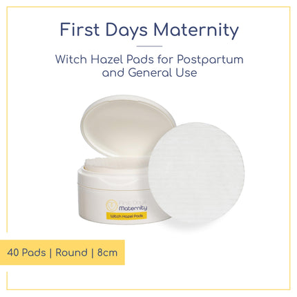 First Days Maternity - Wochenbett Zubehör Hamamelis Pads - Witch Hazel Postpartum Pads für Damm Unwohlsein - Dick, Saugfähig, Sanft zur Haut - Postpartum Essentials - Made in UK - 40 Postnatale Binden