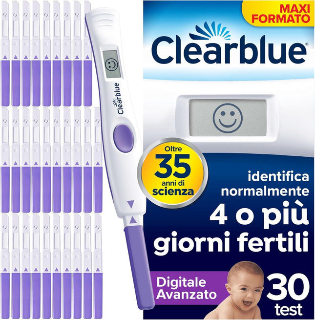 Uzlabots digitālais Clearblue ovulācijas tests. Palieliniet savas izredzes ieņemt bērnu, 1 x digitālais nūjiņu turētājs un 30 nūjiņas