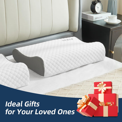 NOFFA Memory Foam spilvens Ortopēdiskais spilvens Kakla atbalstam - vēdera, sānu un muguras gulētājiem, Regulējams augstums, stingrības regulējams spilvens kakla atbalstam 55 x 35 x (1 1/8, 8/5) cm