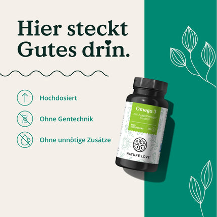Omega 3 — augsta deva ar 650 mg Omega 3 taukskābēm vienā dienas devā — 120 mazas kapsulas ar augstākās kvalitātes izejvielām AlaskOmega® (MSC sertificēts) — ražots Vācijā bez piedevām