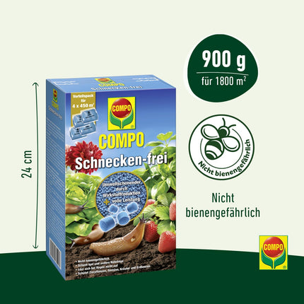 COMPO gliemežu atbaidīšanas līdzeklis - pret gliemežiem - lietus necaurlaidīgs - granulas pret gliemežiem izdevīgā iepakojumā - pietiekams līdz 1800 m² - 4 x 225 g, bez gliemežiem