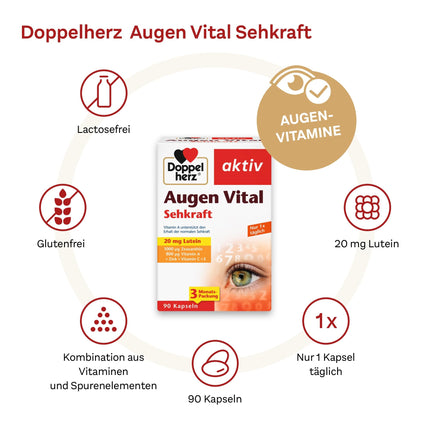 Doppelherz Augen Vital - ar luteīnu un zeaksantīnu - A vitamīns un cinks veicina normālas redzes uzturēšanu - 90 kapsulas
