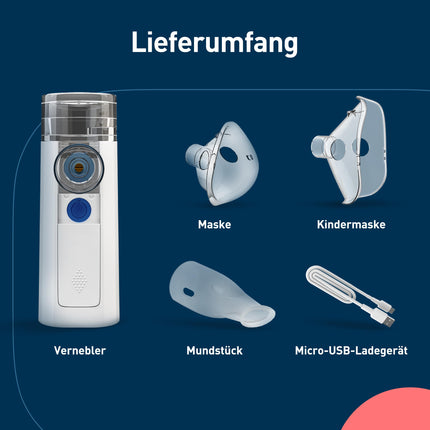 mini Air 360+ izplata OMRON | Pārnēsājams, kluss inhalators pieaugušajiem un bērniem | Inhalators, ieskaitot divas maskas + iemutni | Atvieglojums no klepus un saaukstēšanās | Uzlāde ar Micro USB