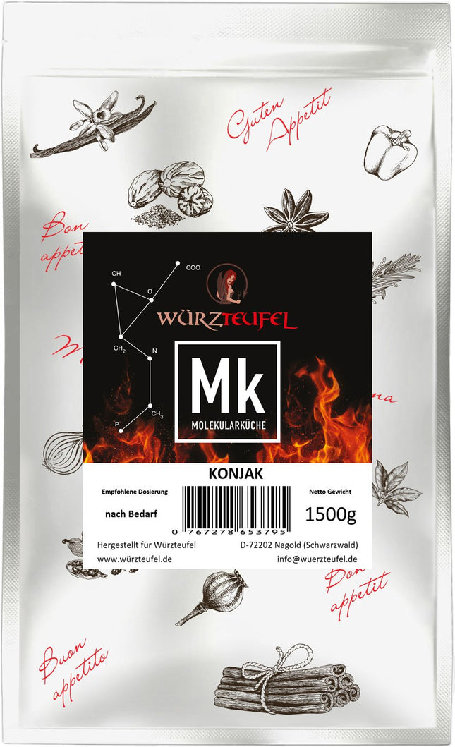 Konjaks, konjaka milti, konjaka sakne, samalta velna mēle 16 000 cps, konjaka sveķi E425. Maiss 1500 g (1,5 kg).