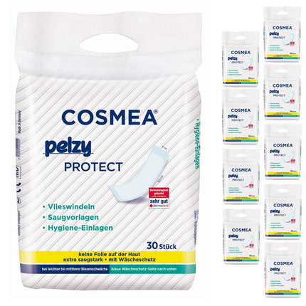 Cosmea Pelzy Protect neaustās autiņbiksītes/absorbējošie ieliktņi sievietēm pēcdzemdību periodā ikdienas aprūpei, īpaši absorbējoši, izdevīgs iepakojums (10 x 30 gabali) Nesaturēšanas un pēcdzemdību ieliktņi