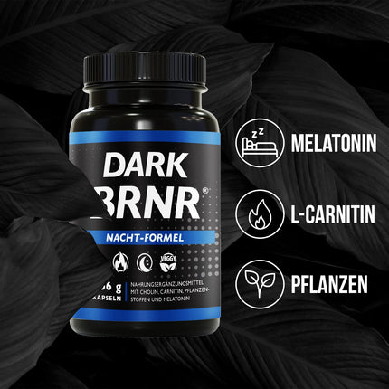 BRNR DARK BRNR nakts formula ar melatonīnu un L-karnitīnu, vielmaiņas formula ar holīnu un B6 vitamīnu, 120 kapsulas