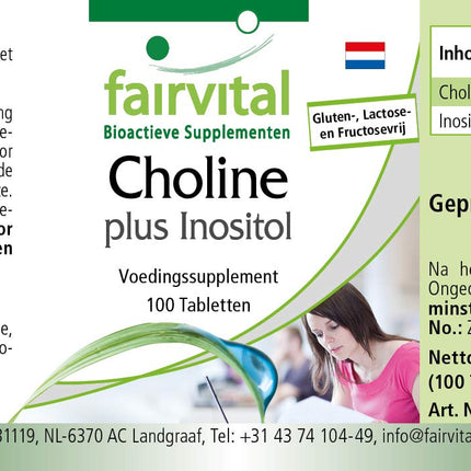 Fairvital | Holīna bitartrāts plus inozitols - 100 tabletes - AUGSTA DEVA - VEGĀNS