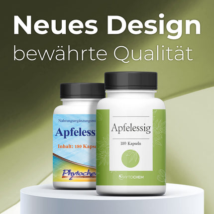 Phytochem ābolu sidra etiķis 180 kapsulas, augsta deva ar 500 mg ābolu sidra etiķa pulvera vienā kapsulā, vegāns un bez piedevām, laboratorijā pārbaudīts, 3 mēnešu krājums