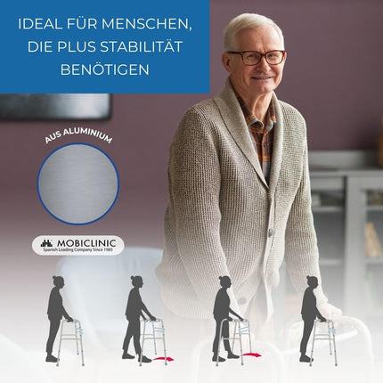 Mobiclinic®, Iešanas palīglīdzeklis, Mezquita, Eiropas zīmols, Iešanas rāmis, Salokāms, Viegls, Regulējams augstums, Senioriem, Izgatavots no alumīnija, Neslīdošs, Ergonomiski rokturi, Līdz 100 kg, Sudraba krāsā