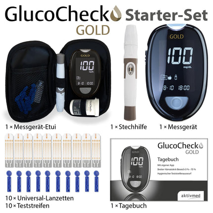 GlucoCheck GOLD asins glikozes mērītājs (mg/dl) glikozes līmeņa asinīs paškontrolei diabēta slimniekiem