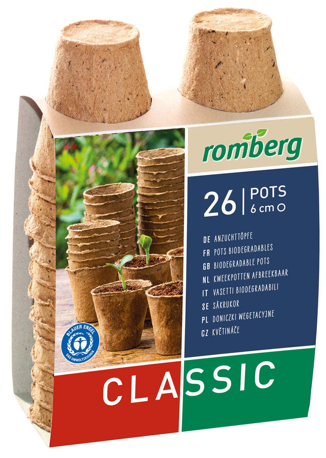 Romberg 10091100 kokosriekstu audzēšanas podi (augu podi) Classic - 6 cm, apaļi, bez kūdras, bioloģiski noārdāmi, 26 gabali