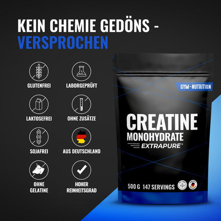 Kreatīna monohidrāta pulveris 500g - mikronizētas kvalitātes kreatīna monohidrāts ar optimāli augstu devu - tīrs, bez piedevām, 100% vegāns - iepakojums var atšķirties