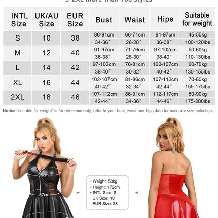 ohyeahlady Ādas kleita Sieviešu melna eleganta īsa kleita Plus izmēra mitrā izskata seksīga apakšveļa A-līnijas PU ādas ballīšu kleita V-veida kakla mini kleita Klubveļa Apakšveļa A-līnijas sievietes melna, XXL