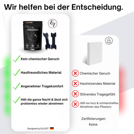 Ellicit® deguna plāksnītes, melnas, 30 gab. iepakojumā, augstas kvalitātes deguna plāksnītes, pret krākšanu, papildu atbalsts sportam un labāka miega kvalitāte, labāka elpošana ar aizliktu degunu, deguna plāksnītes [universāls izmērs]