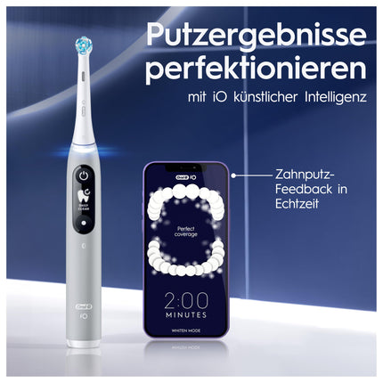 Oral-B iO Series 6 Plus Sensitive Edition elektriskā zobu birste, PLUS 3 birstes galviņas, 5 tīrīšanas režīmi zobu kopšanai, ceļojumu maciņš, Braun dizains, pelēka opāla