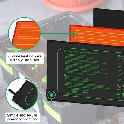Aisny stādu apsildes paklājiņš, 50 W iekštelpu siltumnīcas apsildes paklājiņš, termostata regulators, 68–86 °F, rāpuļi, mājdzīvnieki, sildīšanas plāksne, abinieki, temperatūra, sildīšanas paliktnis, augu paklājiņš, sildītājs, 25 x 52 cm