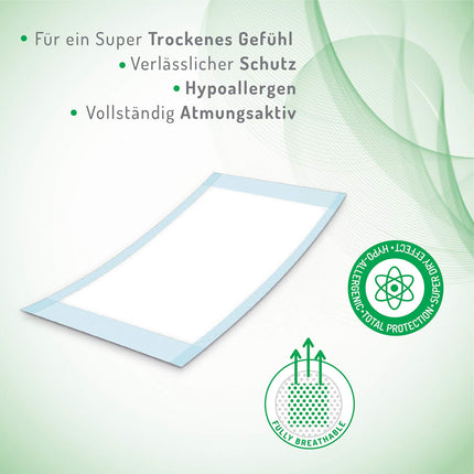 Absorbeo EXTRA gultas aizsargi, 30 iepakojumā, īpaši sauss efekts, pilnīga aizsardzība, hipoalerģiski, pilnībā elpojoši, izmērs 60 x 90 cm