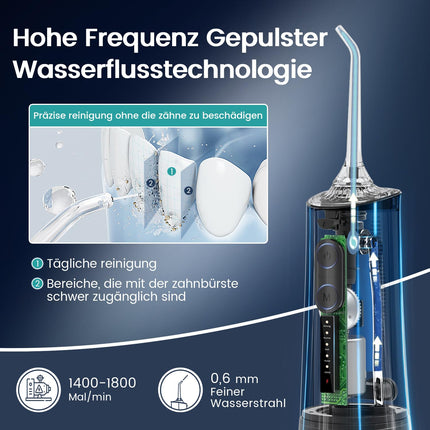 Mutes dobuma irrigators bezvada elektriskais zobu tīrītājs, Vimmk zobu irrigators ar ūdens irgotāju, 5 režīmi un 8 sprauslas, USB-C uzlādējams ūdens irgotājs, IPX7 ūdensizturīgs, 300 ml ūdens tvertnes mutes tīrītājs (melns)