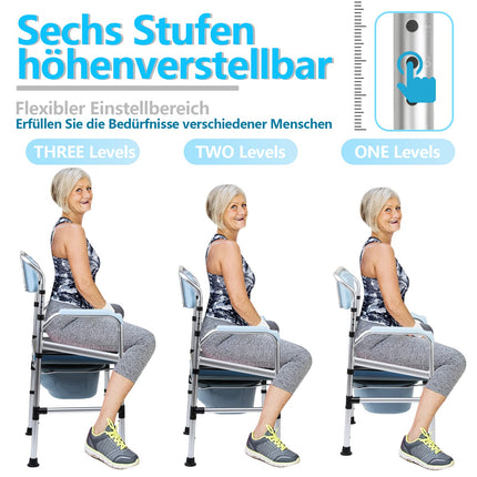 Yakimz tualetes krēsls, dušas krēsls ar spaini, regulējams augstums 42-54 cm, ar polsterētu sēdekli un tualetes spaini, celtspēja līdz 160 kg, tualete senioriem un grūtniecēm, cilvēkiem ar invaliditāti