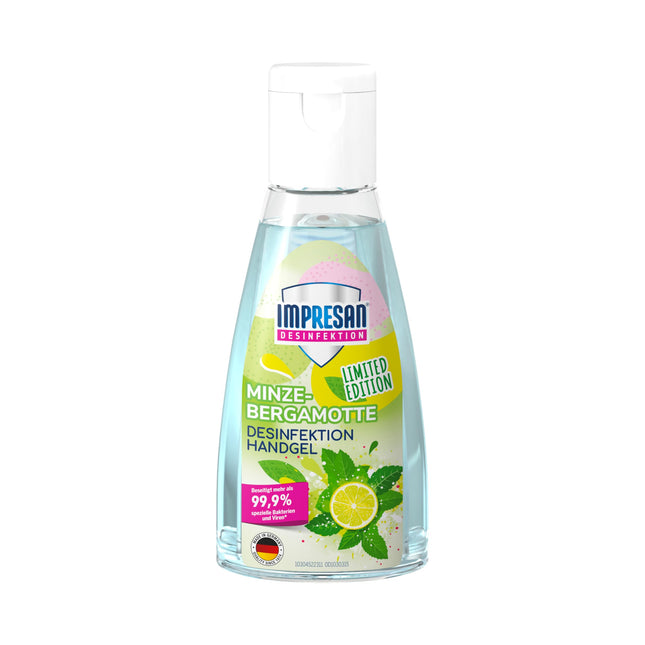 IMPRESAN dezinfekcijas roku gels ar piparmētru un bergamotes aromātu, ierobežotas izlaiduma | Roku dezinfekcijas līdzeklis praktiskā ceļojumu izmērā | 55 ml