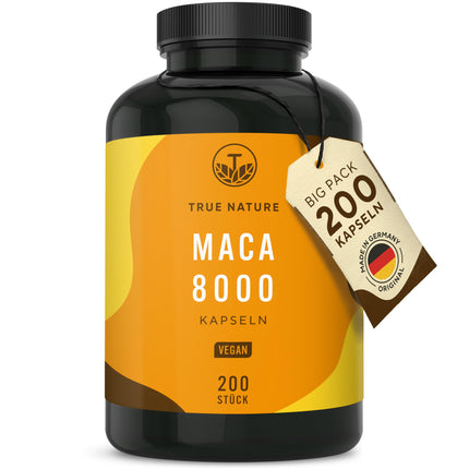 Maca kapsulas Gold 20:1 augsta deva - 8000 mg vienā kapsulā (200 kapsulas) Augstākās kvalitātes Maca ekstrakts - vegāns, ražots Vācijā - TRUE NATURE®