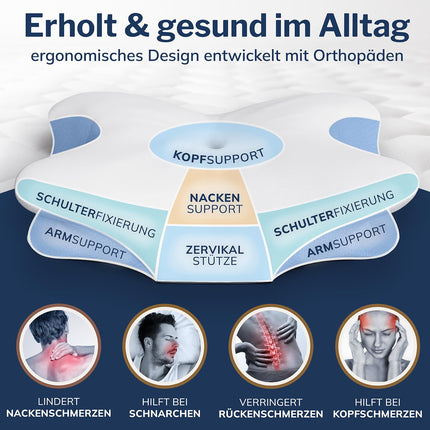 CALMONT - Ortopēdisks spilvens visiem miega veidiem | Kakla atbalsta spilvens mierīgam miegam | Atmiņas putu spilvens ideālai pielāgošanai | Spilvens kakla sāpēm | Ergonomisks spilvens (balts)