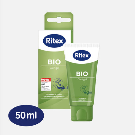 Ritex BIO lubrikants, 50 ml, vegāns un nav testēts uz dzīvniekiem, bez smaržvielām un krāsvielām, PEG, parabēniem un citiem konservantiem, ražots Vācijā