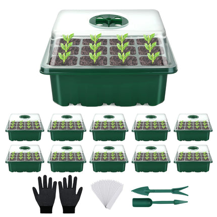 Flintronic 11 daļu 132 šūnu iekštelpu siltumnīcas pavairotājs, mini siltumnīcas pavairošanas komplekts, siltumnīcas pavairotājs ar vāku un ventilāciju, 40 augu marķieri, pavairošanas paplāte dārziem un dārzeņu dārziem