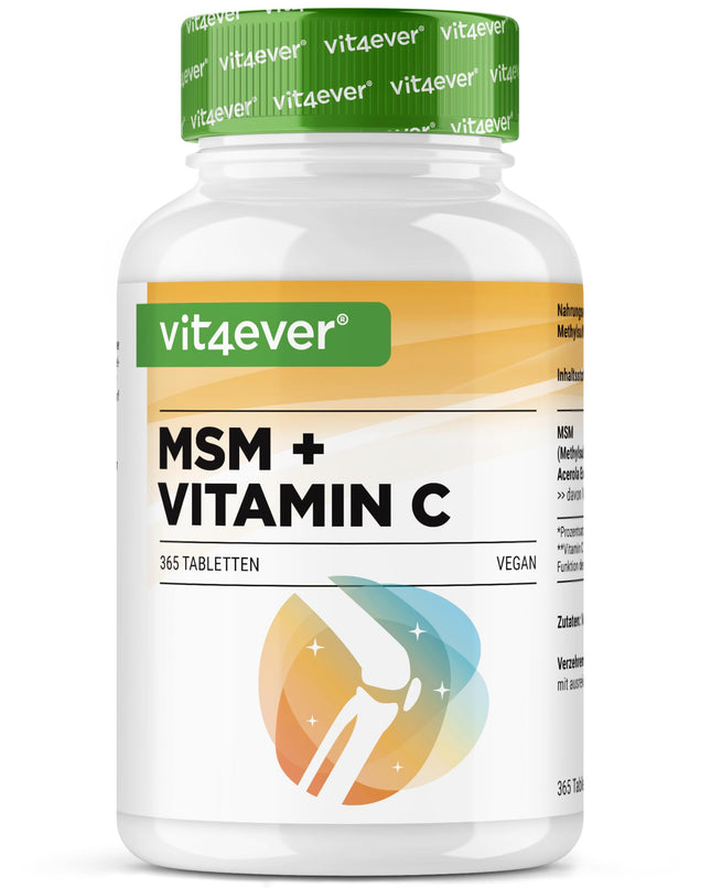 MSM 2000 mg - 365 tabletes - Ar dabīgu C vitamīnu no acerolas - Bez piedevām - 6 mēnešu krājumi - Augsta deva - Laboratorijā pārbaudīts - Vegāns