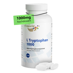L-triptofāns - Augsta L-triptofāna deva 1000 mg uz tableti (120 vegānas tabletes) - Aminoskābe no augu fermentācijas - bez nevēlamām piedevām, bez glutēna un bez laktozes - vitaworld