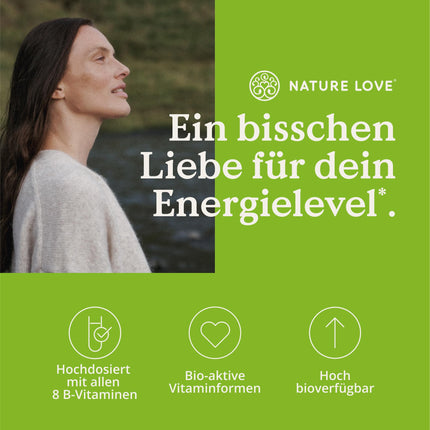 NATURE LOVE® B vitamīnu komplekss – augsta deva: ar 500 µg B12 vitamīna – 180 kapsulas (6 mēnešiem) – visi 8 B vitamīni (B1, B2, B3, B5, B6, B7, B9, B12) – vegāns, laboratorijā pārbaudīts un ražots Vācijā