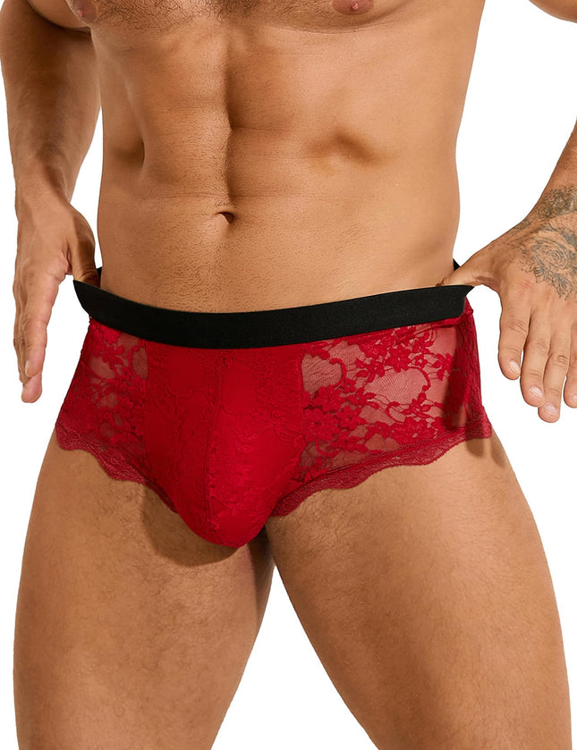 ohyeahlady Sissy Lingerie vīriešu seksīgi bokseršorti ar mežģīnēm, erotiska apakšveļa, vīriešu apakšveļa, liela izmēra apakšbikses, atvērtas biksītes, sietveida apakšveļa ar izliekumiem, caurspīdīgas biksītes, klubveļa, sarkana, L