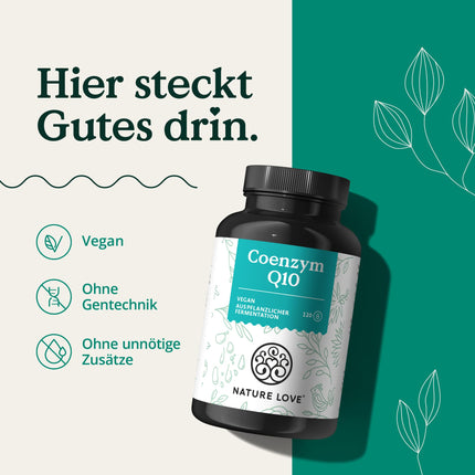 NATURE LOVE® koenzīms Q10 augstā devā - 200 mg kapsulā - 120 vegānas kapsulas 4 mēnešu piegādē - No augu fermentācijas - Augsta deva un ražots Vācijā