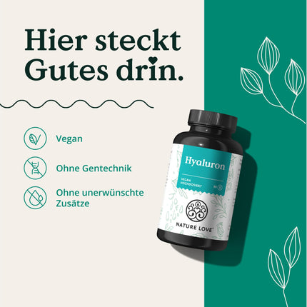 NATURE LOVE® hialuronskābes kapsulas ar cinku - augsta deva ar 500 mg - ādai, matiem un nagiem - 90 hialuronskābes kapsulas - vegānas, laboratoriski pārbaudītas, bez piedevām un ražotas Vācijā