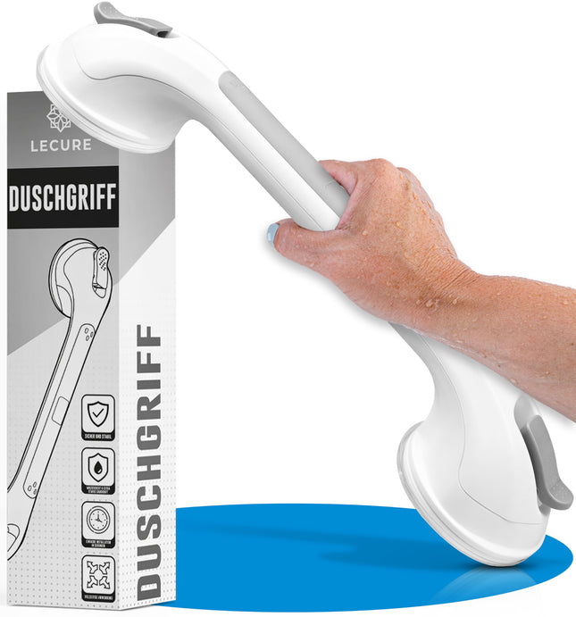 LECURE® dušas rokturis [2 daļas] Urbšana nav nepieciešama - īpaši izturīgs dušas un vannas rokturis ar piesūcekni - ideāli piemērots senioriem un cilvēkiem ar fiziskām invaliditāti [110 kg celtspēja]