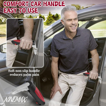 NINEMAX automašīnas izkāpšanas palīglīdzeklis senioriem, divdaļīgs rokturis automašīnām, lai izkāptu no automašīnas, ar jostas griezēju grūtniecēm ar invaliditāti (sarkans)