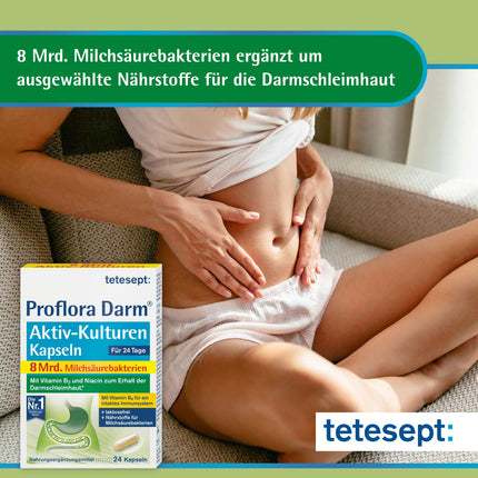 tetesept Proflora zarnu aktīvo kultūru kapsulas – 4 x 24 kapsulas – uztura bagātinātājs ar 8 miljardiem pienskābes baktēriju, vitamīniem un inulīnu – liels iepakojums