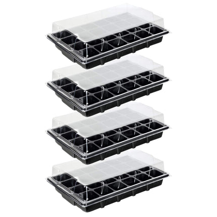 Schramm® 4 daļu audzēšanas komplekts siltumnīcas audzēšanas paplātes podiem iekštelpu siltumnīcai 38,5 x 24 x 7 cm 96 audzēšanas podiem audzēšanas komplekts mini siltumnīca melna