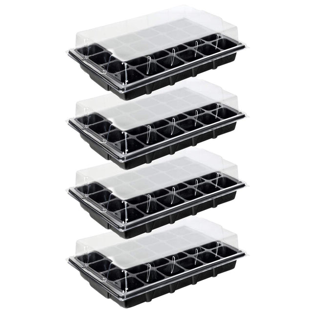 Schramm® 4 daļu audzēšanas komplekts siltumnīcas audzēšanas paplātes podiem iekštelpu siltumnīcai 38,5 x 24 x 7 cm 96 audzēšanas podiem audzēšanas komplekts mini siltumnīca melna