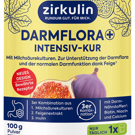 Zirkulin Darmflora Plus 100g pulveris – uztura bagātinātājs veselīgas zarnu mikrofloras atbalstam – ar B3, B7 vitamīniem, kalciju un biotīnu – piemērots kā kūrbbarības līdzeklis vai ilgtermiņa uztura bagātinātājs
