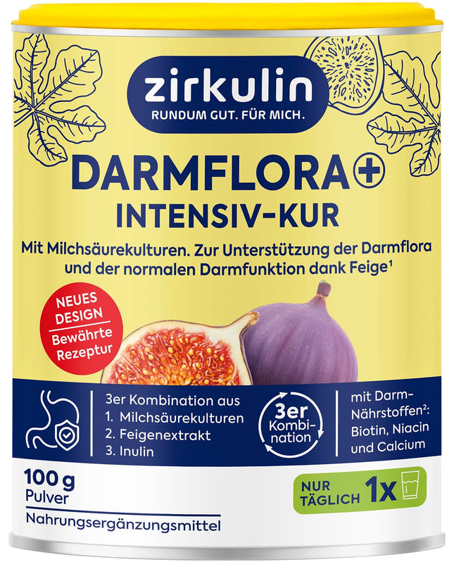Zirkulin Darmflora Plus 100g pulveris – uztura bagātinātājs veselīgas zarnu mikrofloras atbalstam – ar B3, B7 vitamīniem, kalciju un biotīnu – piemērots kā kūrbbarības līdzeklis vai ilgtermiņa uztura bagātinātājs