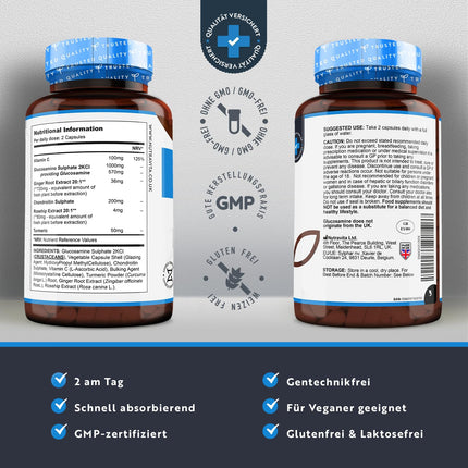 Glikozamīna un hondroitīna augsta deva ar C vitamīnu un kurkumu – 2880 mg komplekss – 180 tabletes – veicina normālu imūnsistēmas darbību – Ražotājs Nutravita