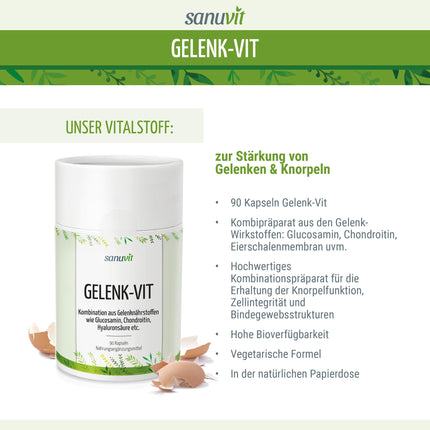 Sanuvit® - locītavu vitamīns | ar patentētām locītavu barības vielām Acti-Joint® | augsta biopieejamība | Augstākās kvalitātes izejvielas | Ražots Austrijā | 90 kapsulas