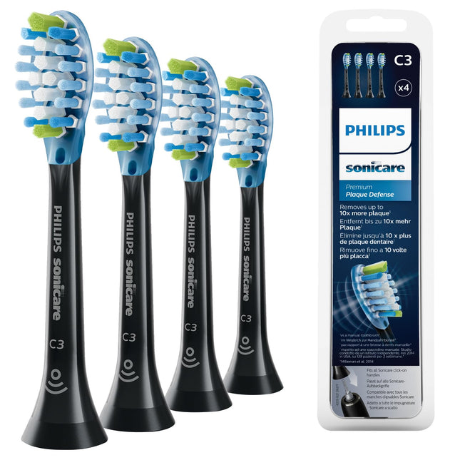 Philips Sonicare Original C3 Premium Plaque Defense standarta Sonic zobu birstes galviņas - 4 gab. iepakojumā, melnā krāsā (modelis HX9044/33)