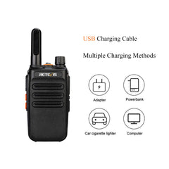 Retevis RB635 divvirzienu rācija ar lukturīti, PMR446 bezlicencēts radio, liela darbības rādiusa, mini divvirzienu rāciju komplekts ar USB kabeli, rācijas ar VOX ģimenes pastaigām, kempingam (melns, 2 iepakojumi)
