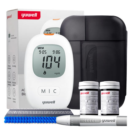 Yuwell asins glikozes mērītāja komplekts ar testa strēmelītēm x 50 un lancetēm x 50, diabēta tests ideāli piemērots lietošanai mājās, glikozes mērītājs cukura līmeņa asinīs paškontrolei diabēta gadījumā (710. modelis)