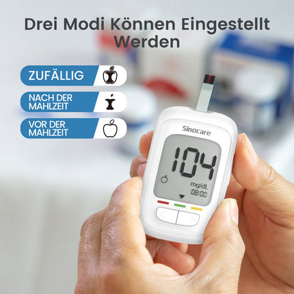sinocare asins glikozes mērītāja komplekts, uzlabots glikozes mērītājs ar testa strēmelītēm 50, piemērots iesācējiem un vecāka gadagājuma cilvēkiem (Safe AQ pro I asins glikozes mērītāja komplekts 50)