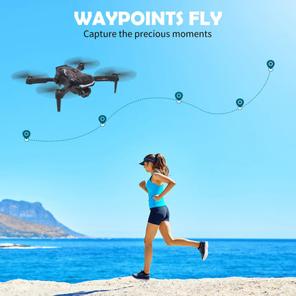 Drons ar 1080P HD kameru bērniem, tālvadības drons ar 2 baterijām, salokāms kvadrokopters ar FPV WiFi pārraidi, gravitācijas sensors, 3D apgriešanas režīms, pacelšanās/nosēšanās ar vienu pogu, augstuma noturēšanas režīms (melns)